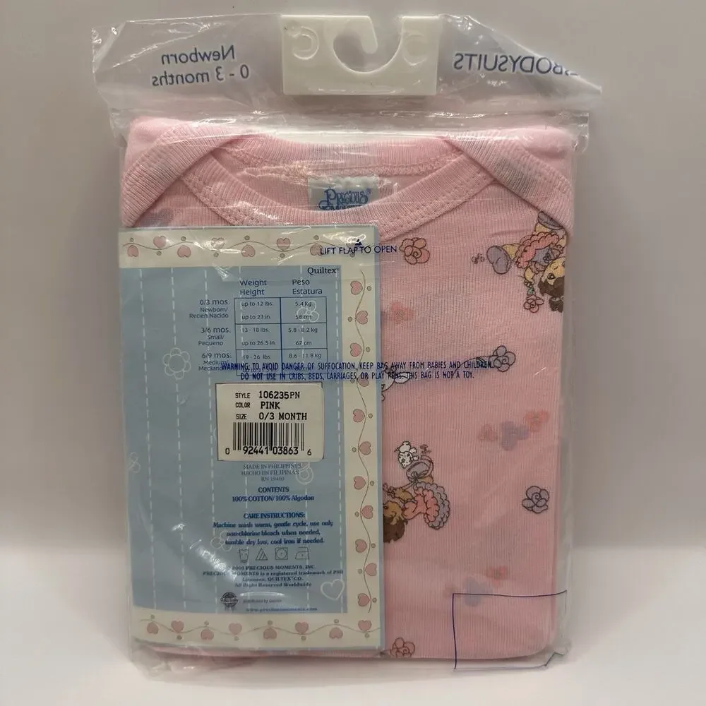 NOS! Vtg Baby Girl Precious Moments Bodysuits One Piece Set 0-3 mo 100% Cotton